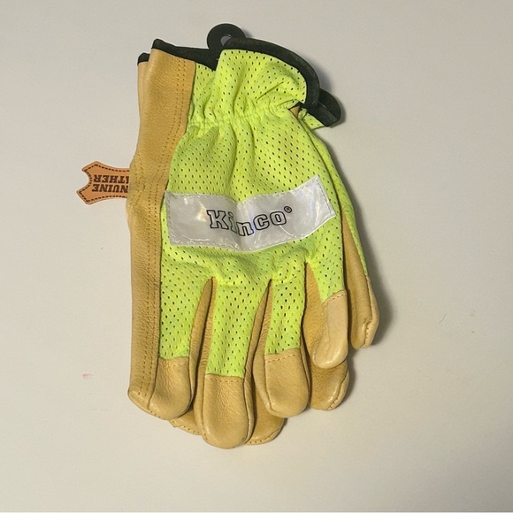 NWT Kinco Hi-Vis Green Mesh & Grain Pigskin Palm Genuine Leather Gloves MEDIUM - Picture 2 of 3